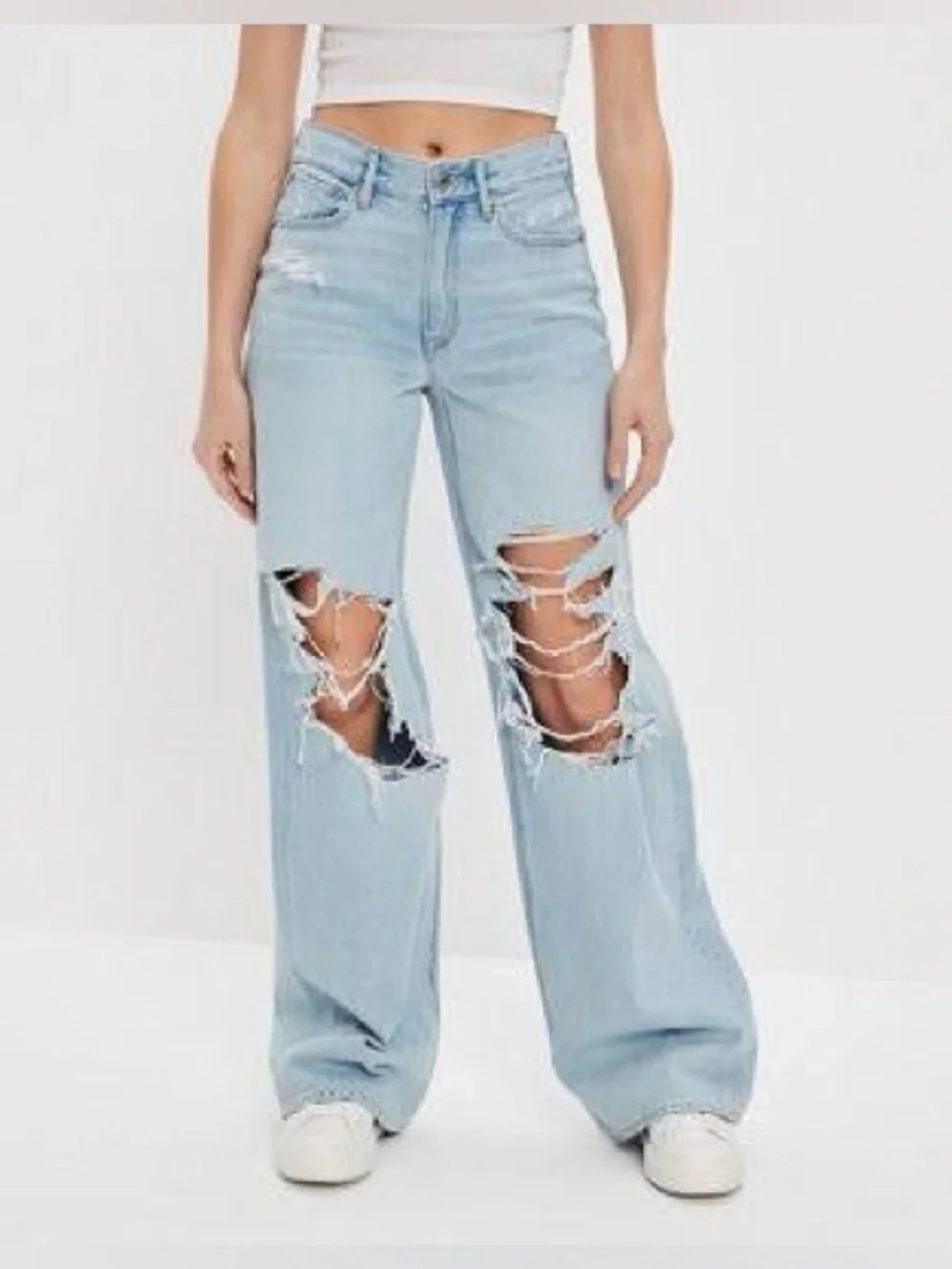Aeropostale 90's Baggy High Rise Button Fly Straight Leg Jeans W/ Destruction - Picture 1 of 12